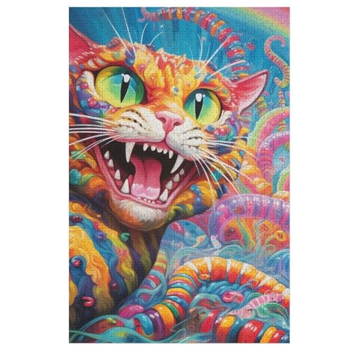 Katze Holzpuzzle 1000 Teile, Knobelspiele Für Erwachsene, Teenager, Puzzles Unmögliche - Kinder Puzzle Zimmer Deko （78×53cm） von GGJJTT