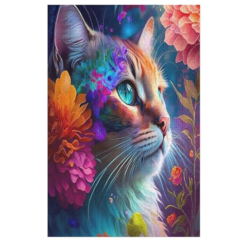 Katze Puzzle 1000 Teile, Holzpuzzle Herausforderndes Geschicklichkeitsspiel Für Die Ganze Familie, Kinder Erwachsenenpuzzle Ab 12 Jahren （78×53cm） von GGJJTT