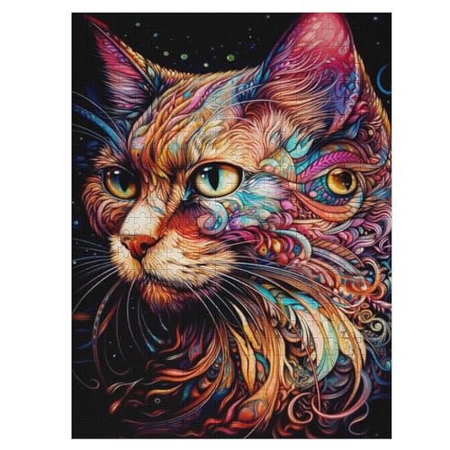 Katze Puzzle 500 Teile,Puzzles Für Erwachsene, Impossible Puzzle, Geschicklichkeitsspiel Für Die Ganze Familie, Puzzle Kinder,Holzpuzzle-Geschenk,Raumdekoration, （55×41cm） von GGJJTT