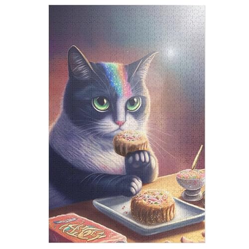 Katze Puzzles 1000 Teile Erwachsener Kniffel Spaß Für Die Ganze Familie - 1000 Puzzleteilige Motive, Holzpuzzle Kinder Erwachsene, Impossible Puzzle Schwer （78×53cm） von GGJJTT