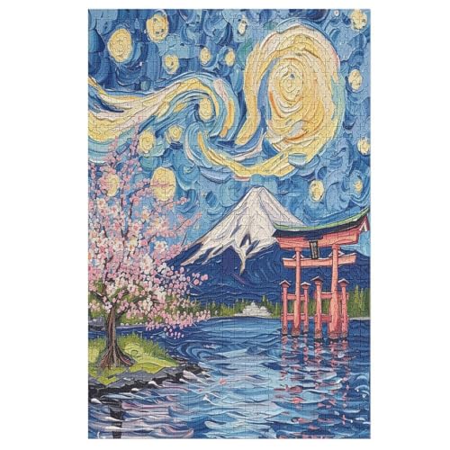 Kirschbaum Japan Kunst Holzpuzzle 1000 Stück Puzzles Für Erwachsene Teenager Stress Abbauen Familien-Puzzlespiel Poster 1000-teiliges Puzzle Kinder Lernspiel Spielzeug Geschenk （78×53cm） von GGJJTT