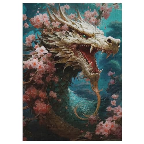 Kirschjapanischer Drache 300 Teile Puzzle Für Erwachsene, Herausforderung Puzzles - Familienpuzzle Verringerter Druck Schwieriges Puzzle Rahmen Holzpuzzle Für Erwachsene Kinder 12+ （42×30cm） von GGJJTT