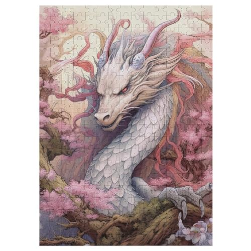 Kirschjapanischer Drache Holzpuzzle 300 Teile Klassische Puzzles Erwachsene Kinder Puzzle DIY Kit Holzspielzeug Einzigartiges Geschenk Moderne Wohnkultur （42×30cm） von GGJJTT