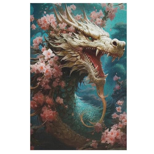 Kirschjapanischer Drache Puzzle 1000 Teile, Holzpuzzle Für Erwachsene, Impossible Puzzle, Geschicklichkeitsspiel Für Die Ganze Familie, Puzzle Farbenfrohes Legespiel Kinder Puzzles （78×53cm） von GGJJTT