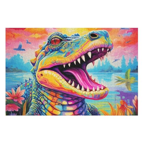 Krokodil Puzzle 1000 Teile, Holzpuzzle Für Erwachsene Kinder, Impossible Puzzles, Geschicklichkeitsspiel Für Die Ganze Familie 78×53cm von GGJJTT