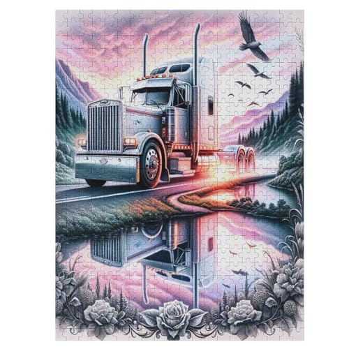 LKW Holzpuzzle 500 Teile,Puzzles Für Erwachsene, Impossible Puzzle, Geschicklichkeitsspiel Für Die Ganze Familie,Home Dekoration Puzzle, Puzzle Kinder Legespiel （55×41cm） von GGJJTT