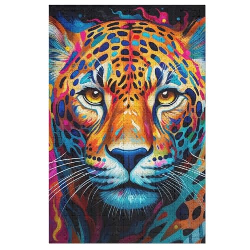 Leopard 1000 Teile Puzzles, Wood Craft, Hochwertiges Modernes Puzzle, DIY, Für Erwachsene Und Kinder Ab 12 Jahren, 78×53cm von GGJJTT