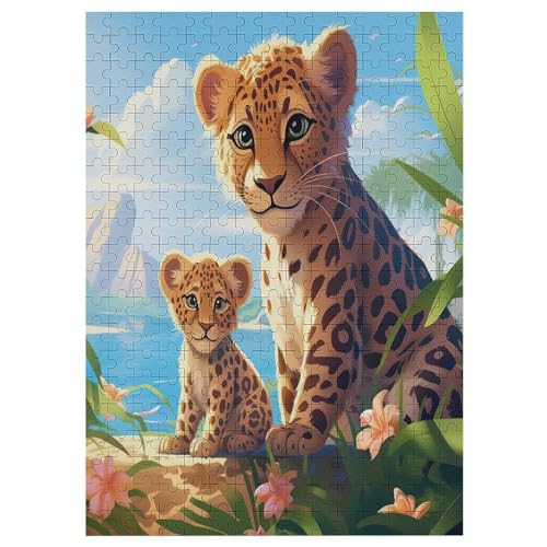 Leopard Holzpuzzle Erwachsene - 300 Teiliges Jigsaw Knobelspiel - Puzzle Für Erwachsene & Kinder - Outdoor & Reisespielzeug - Geduldspiel （42×30cm） von GGJJTT