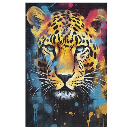 Leopard -Puzzle, 1000 Teile,Holzpuzzle Für Erwachsene Kinder, Lustiges Spielzeug, Denkspiel, Spielzeug, Bildungsspiel, Herausforderung, Pädagogisch, （78×53cm） von GGJJTT