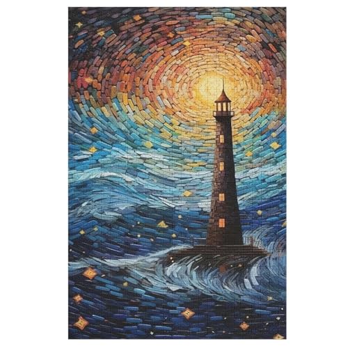 Leuchtturm Puzzles 1000 Teile Für Jugendliche Kreatives Holzpuzzlespielzeug Familienspiel Schwierigkeitsgrad Herausforderungspuzzles （78×53cm） von GGJJTT