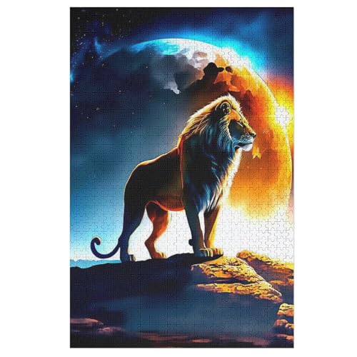 Löwe 1000 Teile Puzzle Für Erwachsene, Herausforderung Puzzles - Familienpuzzle Verringerter Druck Schwieriges Puzzle Rahmen Holzpuzzle Für Erwachsene Kinder 12+ （78×53cm） von GGJJTT