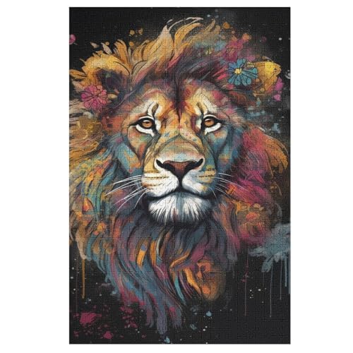 Löwe Puzzle 1000 Teile, Holzpuzzle Für Erwachsene, Impossible Puzzle, Geschicklichkeitsspiel Für Die Ganze Familie, Puzzle Farbenfrohes Legespiel Kinder Puzzles （78×53cm） von GGJJTT