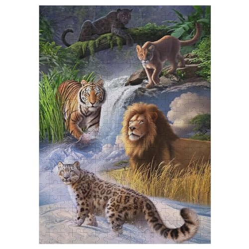 Löwe Tiger Leopard -Puzzle, 300 Teile,Holzpuzzle Für Erwachsene Kinder, Lustiges Spielzeug, Denkspiel, Spielzeug, Bildungsspiel, Herausforderung, Pädagogisch, （42×30cm） von GGJJTT