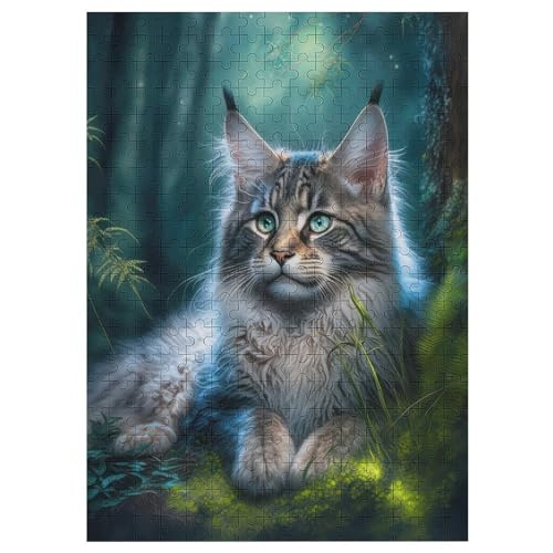 Maine Coon Katze Holzpuzzle 300 Teile,Puzzles Für Erwachsene, Impossible Puzzle, Geschicklichkeitsspiel Für Die Ganze Familie,Home Dekoration Puzzle, Puzzle Kinder Legespiel （42×30cm） von GGJJTT