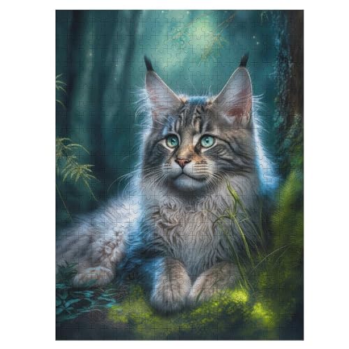 Maine Coon Katze -Puzzle, 500 Teile,Holzpuzzle Für Erwachsene Kinder, Lustiges Spielzeug, Denkspiel, Spielzeug, Bildungsspiel, Herausforderung, Pädagogisch, （55×41cm） von GGJJTT