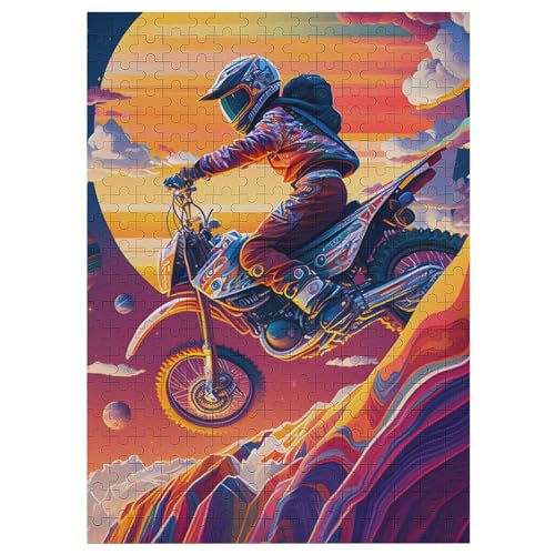 Motocross Holzpuzzle 300 Teile, Knobelspiele Für Erwachsene, Teenager, Puzzles Unmögliche - Kinder Puzzle Zimmer Deko （42×30cm） von GGJJTT