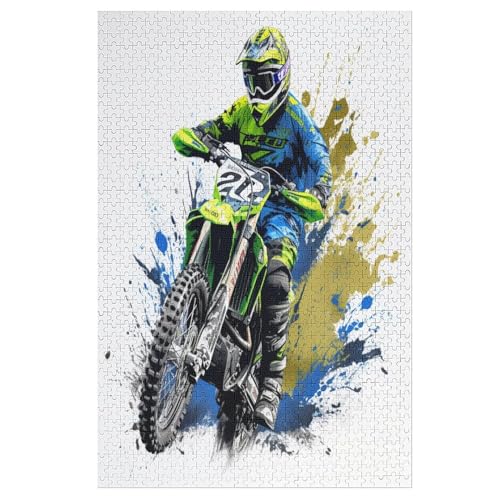 Motocross -Puzzle, 1000 Teile,Holzpuzzle Für Erwachsene Kinder, Lustiges Spielzeug, Denkspiel, Spielzeug, Bildungsspiel, Herausforderung, Pädagogisch, （78×53cm） von GGJJTT