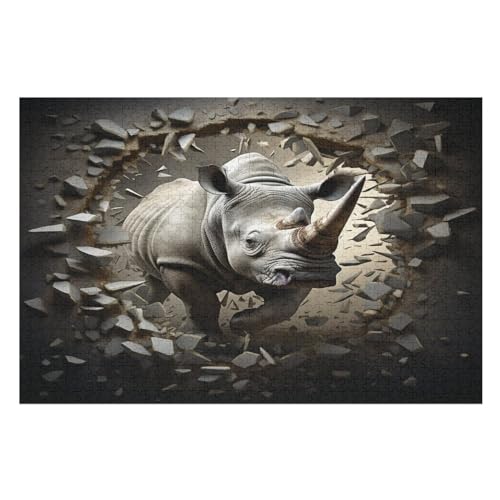 Nashorn Puzzle Für Erwachsene 1000 Teile Premium Recyceltes Brett Zum Lernen, Lernspielzeug, Familienspiele Kinder Holzpuzzle 78×53cm von GGJJTT