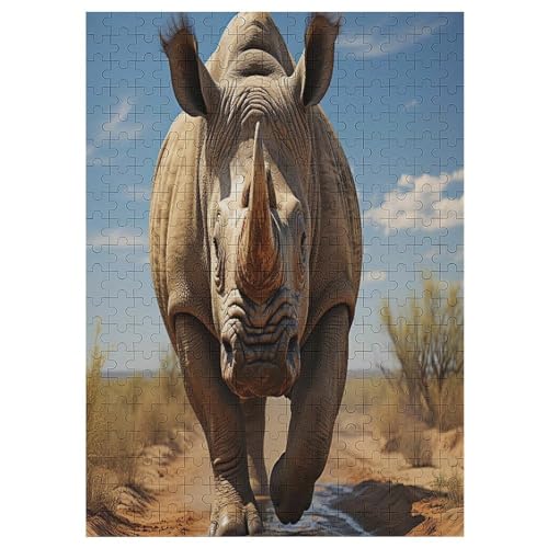 Nashorn Puzzles 300 Teile Für Jugendliche Kreatives Holzpuzzlespielzeug Familienspiel Schwierigkeitsgrad Herausforderungspuzzles （42×30cm） von GGJJTT