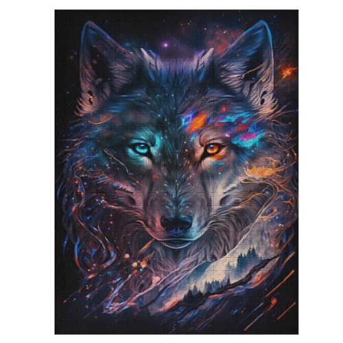 Nebelwolf -Puzzle, 500 Teile,Holzpuzzle Für Erwachsene Kinder, Lustiges Spielzeug, Denkspiel, Spielzeug, Bildungsspiel, Herausforderung, Pädagogisch, （55×41cm） von GGJJTT