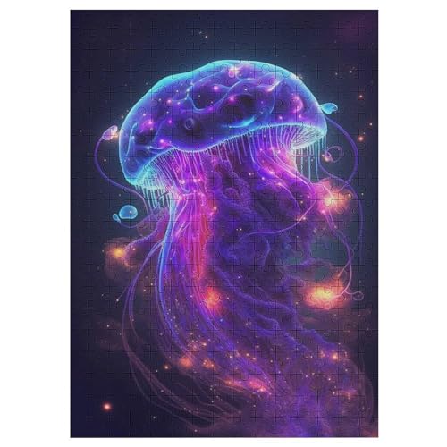 Neon JellyFisch Holzpuzzle 300 Teile, Knobelspiele Für Erwachsene, Teenager, Puzzles Unmögliche - Kinder Puzzle Zimmer Deko （42×30cm） von GGJJTT