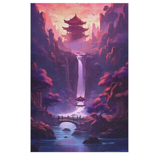 Neon-Wasserfall bei Sonnenuntergang 1000 Teile Premium-Puzzles Für Erwachsene Kinder- Holzpuzzles Spaß Und Lernspiele - Perfekte Puzzle 78×53cm von GGJJTT