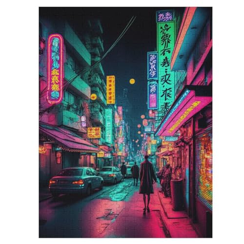 Neon in Tokio – Puzzle 500 Teile, Holzpuzzle, Herausforderndes Geschicklichkeitsspiel Für Die Ganze Familie, Kinder Erwachsenenpuzzle Ab 12 Jahren （55×41cm） von GGJJTT