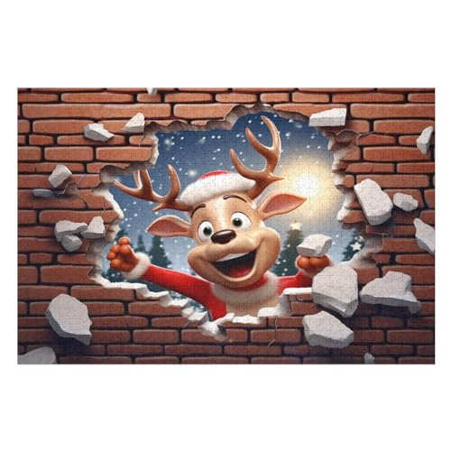 Niedlicher Elch 1000 Teile Puzzle, Holzpuzzle, Puzzles Für Erwachsene Kinder, 1000 Teile Puzzle Für Jugendliche & Erwachsene Lernspiel Herausforderungsspielzeug （75×50cm） von GGJJTT