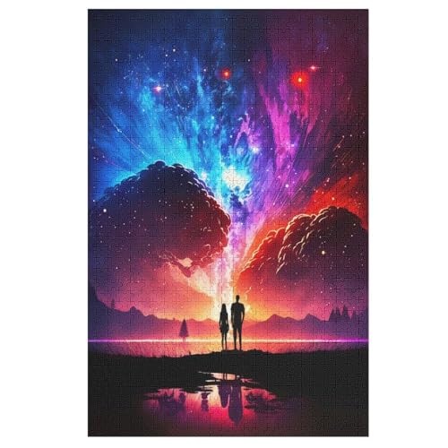 Paar Galaxie Landschaft Puzzles 1000 Teile Erwachsener Kniffel Spaß Für Die Ganze Familie - 1000 Puzzleteilige Motive, Holzpuzzle Kinder Erwachsene, Impossible Puzzle Schwer （78×53cm） von GGJJTT