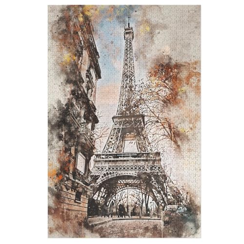 Paris in Aquarell-Puzzle Für Erwachsene, 1000 Teile, Holzpuzzle, Kinderpuzzle, Dekompressionsspiel, Spielzeugpuzzle （78×53cm） von GGJJTT