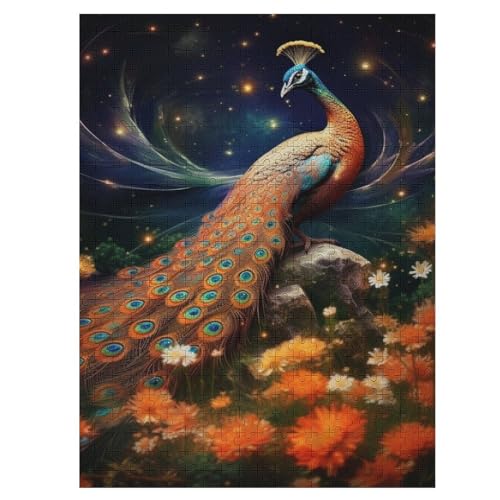 Pfau Holzpuzzle Erwachsene - 500 Teiliges Jigsaw Knobelspiel - Puzzle Für Erwachsene & Kinder - Outdoor & Reisespielzeug - Geduldspiel （55×41cm） von GGJJTT