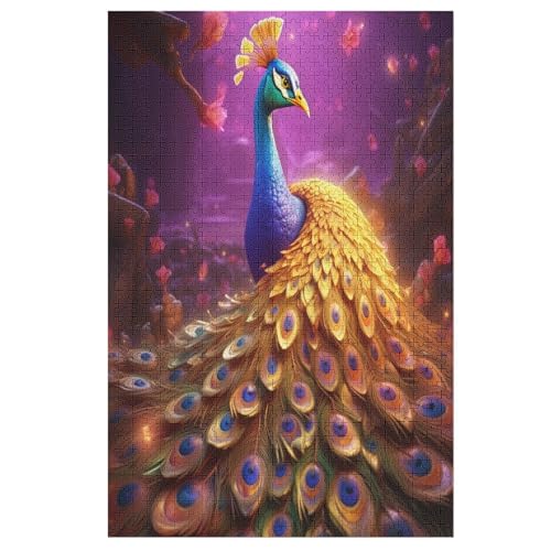 Pfau -Puzzle, 1000 Teile,Holzpuzzle Für Erwachsene Kinder, Lustiges Spielzeug, Denkspiel, Spielzeug, Bildungsspiel, Herausforderung, Pädagogisch, （78×53cm） von GGJJTT