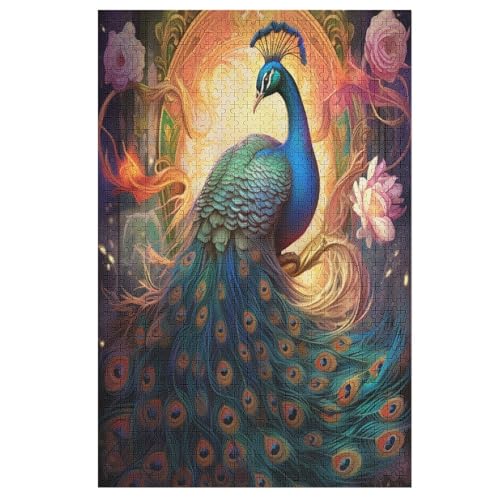 Pfau Puzzle 1000 Teile, Holzpuzzle Herausforderndes Geschicklichkeitsspiel Für Die Ganze Familie, Kinder Erwachsenenpuzzle Ab 12 Jahren （78×53cm） von GGJJTT