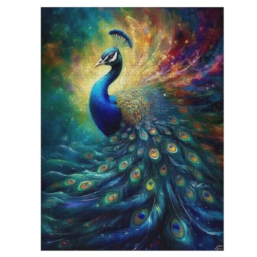 Pfau Puzzles 500 Teile Erwachsener Kniffel Spaß Für Die Ganze Familie - 500 Puzzleteilige Motive, Holzpuzzle Kinder Erwachsene, Impossible Puzzle Schwer （55×41cm） von GGJJTT