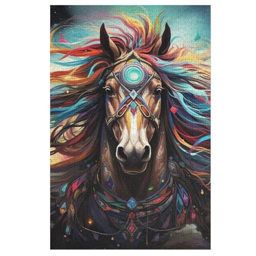 Horse 1000 Teile Premium-Puzzles Für Erwachsene Kinder- Holzpuzzles Spaß Und Lernspiele - Perfekte Puzzle-Geschenke （78×53cm） von GGJJTT