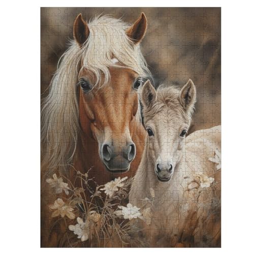 Pferd -Puzzle, 500 Teile,Holzpuzzle Für Erwachsene Kinder, Lustiges Spielzeug, Denkspiel, Spielzeug, Bildungsspiel, Herausforderung, Pädagogisch, （55×41cm） von GGJJTT