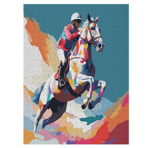 Pferd Racing Holzpuzzle 500 Teile, Knobelspiele Für Erwachsene, Teenager, Puzzles Unmögliche - Kinder Puzzle Zimmer Deko （55×41cm） von GGJJTT