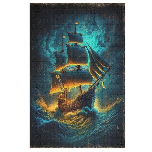 Pirate Ship Puzzle 1000 Teile,Puzzles Für Erwachsene, Impossible Puzzle, GesKükenlichkeitsspiel Für Die Ganze Familie, Puzzle Kinder,Holzpuzzle-Geschenk,Raumdekoration, （78×53cm） von GGJJTT