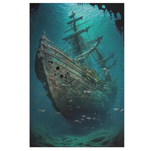 Piratenschiff,Boat 1000 Teile Puzzles Für Erwachsene Holzpuzzle Familienpuzzlespiel Stressabbau-Puzzle Für Erwachsene Kinder Ab 12 Jahren （78×53cm） von GGJJTT