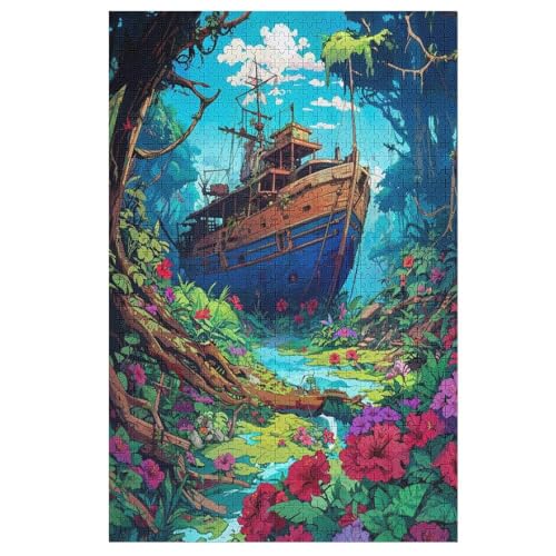 Piratenschiff -Puzzle, 1000 Teile,Holzpuzzle Für Erwachsene Kinder, Lustiges Spielzeug, Denkspiel, Spielzeug, Bildungsspiel, Herausforderung, Pädagogisch, （78×53cm） von GGJJTT