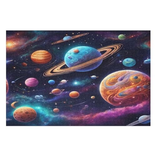 Planet Holzpuzzle 1000 Teile, Knobelspiele Für Erwachsene, Teenager, Puzzles Unmögliche - Kinder Puzzle Zimmer Deko （75×50cm） von GGJJTT