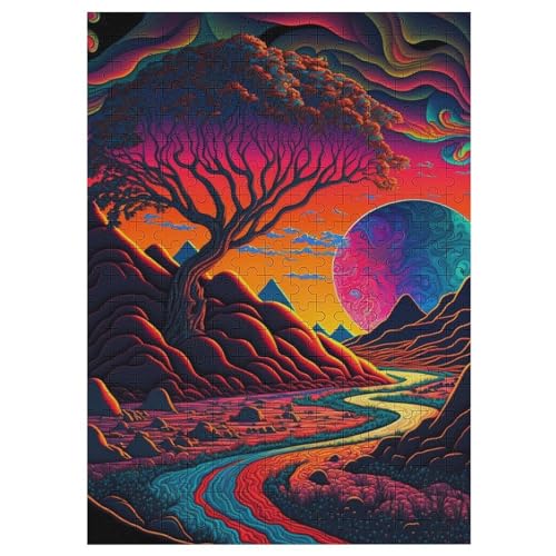 Psychedelisch Holzpuzzle 300 Teile, Knobelspiele Für Erwachsene, Teenager, Puzzles Unmögliche - Kinder Puzzle Zimmer Deko （42×30cm） von GGJJTT