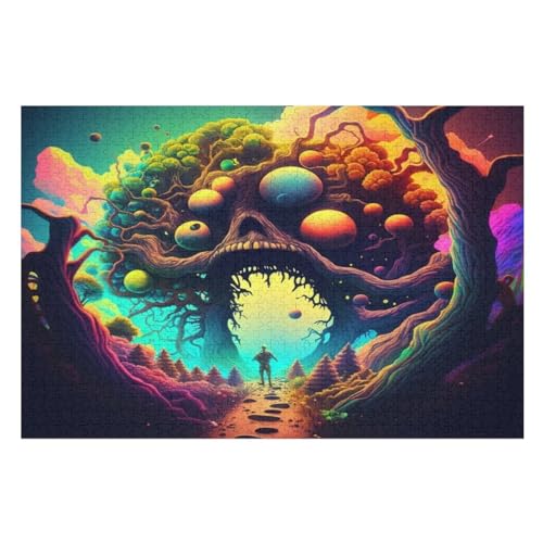 Psychedelisch Monster Puzzle 1000 Teile, Holzpuzzle Für Erwachsene Kinder, Impossible Puzzles, Geschicklichkeitsspiel Für Die Ganze Familie 78×53cm von GGJJTT