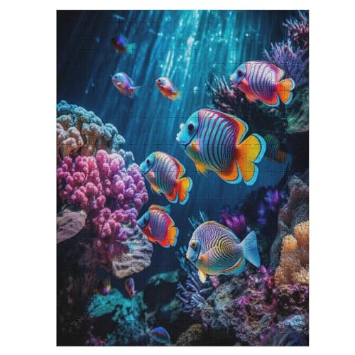 Puzzle Für Erwachsene, Bunte Fische, 500 Puzzleteile Für Kinder, Holzpuzzles, Geeignet Für Erwachsene, Lernspiel, Herausforderungsspielzeug （55×41cm） von GGJJTT