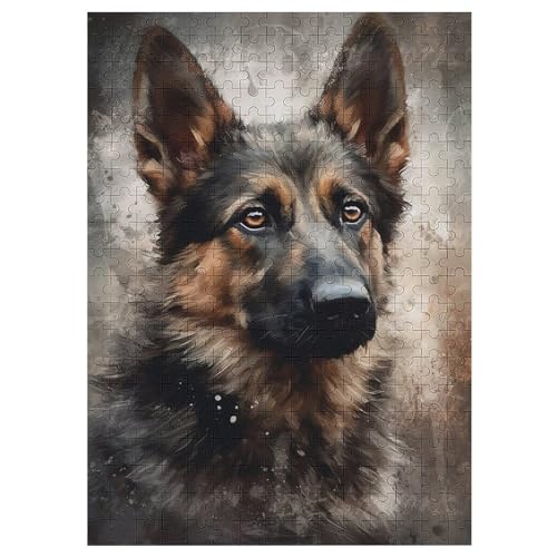 Puzzle Für Erwachsene, Deutscher Schäferhund, 300 Puzzleteile Für Kinder, Holzpuzzles, Geeignet Für Erwachsene, Lernspiel, Herausforderungsspielzeug （42×30cm） von GGJJTT