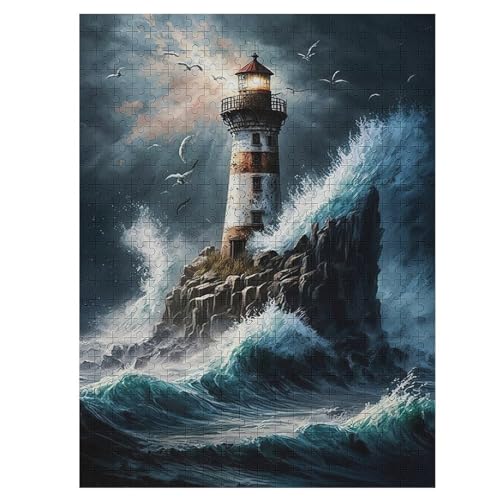 Puzzle Für Erwachsene, Leuchtturm, 500 Puzzleteile Für Kinder, Holzpuzzles, Geeignet Für Erwachsene, Lernspiel, Herausforderungsspielzeug （55×41cm） von GGJJTT