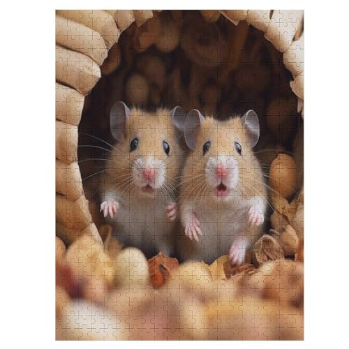 Puzzle Für Erwachsene, Niedlicher Hamster, 500 Puzzleteile Für Kinder, Holzpuzzles, Geeignet Für Erwachsene, Lernspiel, Herausforderungsspielzeug （55×41cm） von GGJJTT