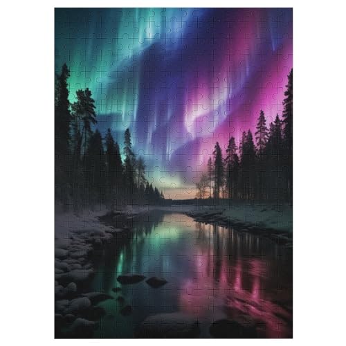 Puzzle Für Erwachsene, Nordlichter in Norwegen, 300 Puzzleteile Für Kinder, Holzpuzzles, Geeignet Für Erwachsene, Lernspiel, Herausforderungsspielzeug （42×30cm） von GGJJTT