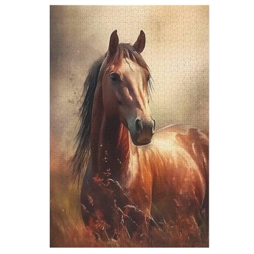 Puzzle Für Erwachsene, Pferd, 1000 Puzzleteile Für Kinder, Holzpuzzles, Geeignet Für Erwachsene, Lernspiel, Herausforderungsspielzeug （78×53cm） von GGJJTT