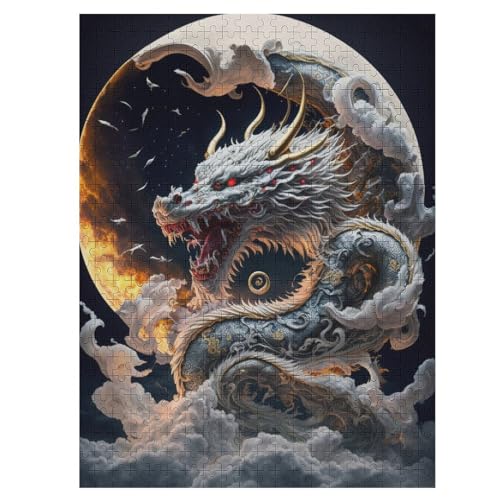 Puzzle Für Erwachsene, Tapferer Drache, 500 Puzzleteile Für Kinder, Holzpuzzles, Geeignet Für Erwachsene, Lernspiel, Herausforderungsspielzeug （55×41cm） von GGJJTT